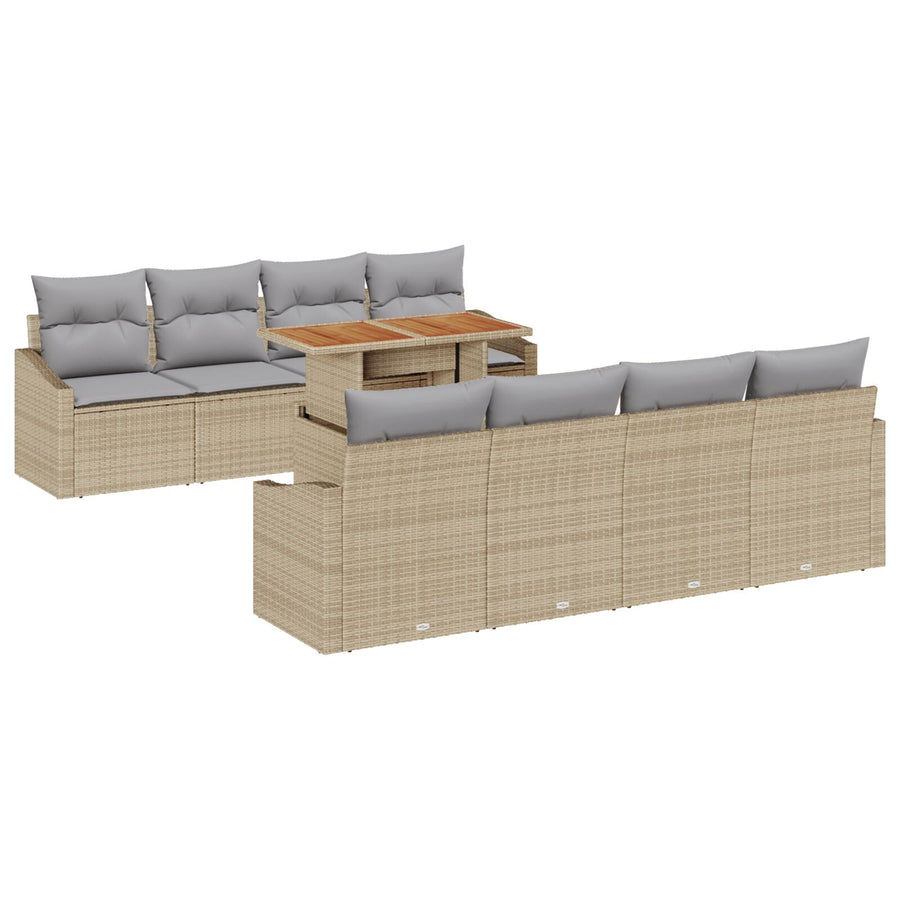 9-Delige Tuindinerset Met Kussens Beige Poly Rattan Acacia