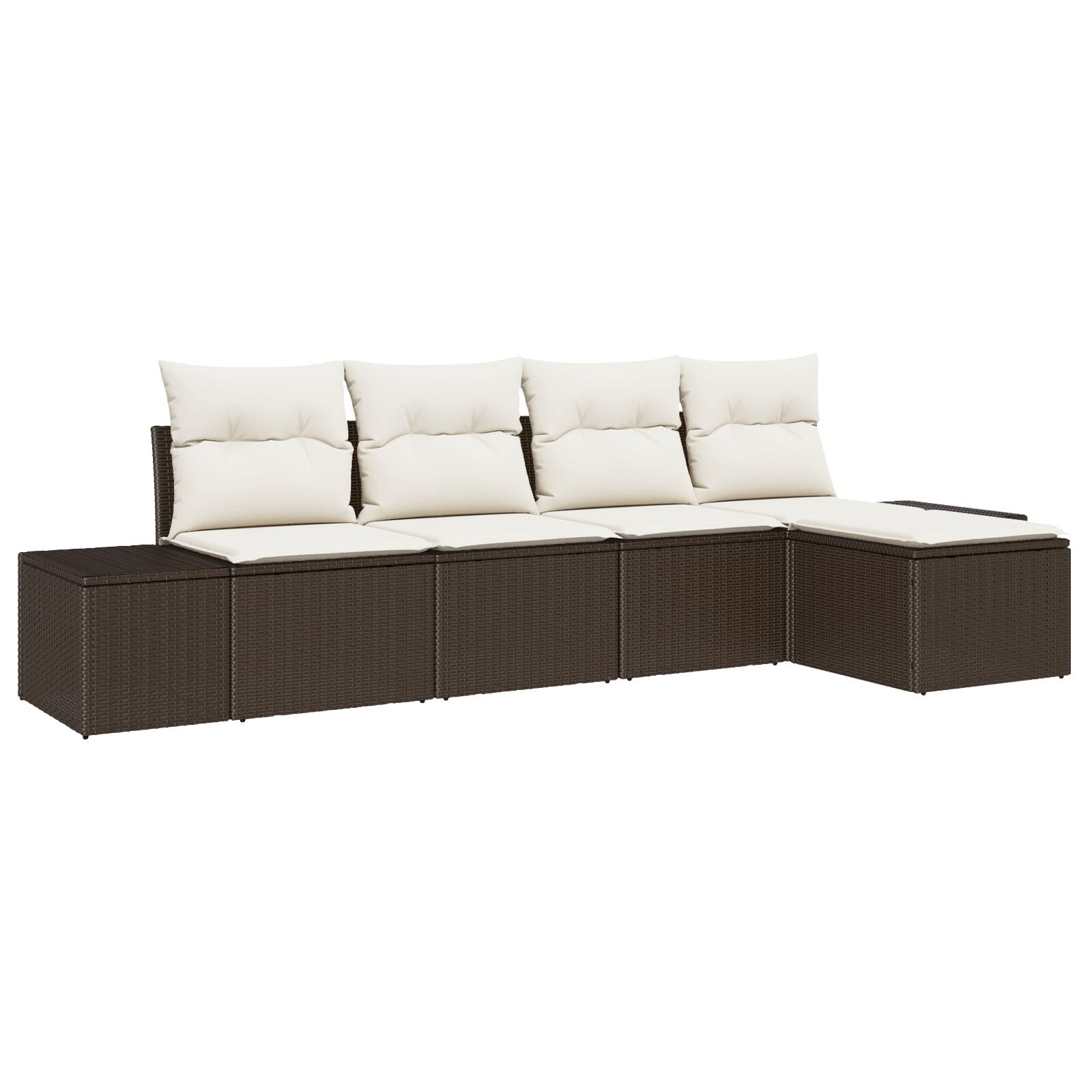 5-Delige Tuin Sofa Set Met Kussens Poly Rattan Bruin en wit zonder tafel
