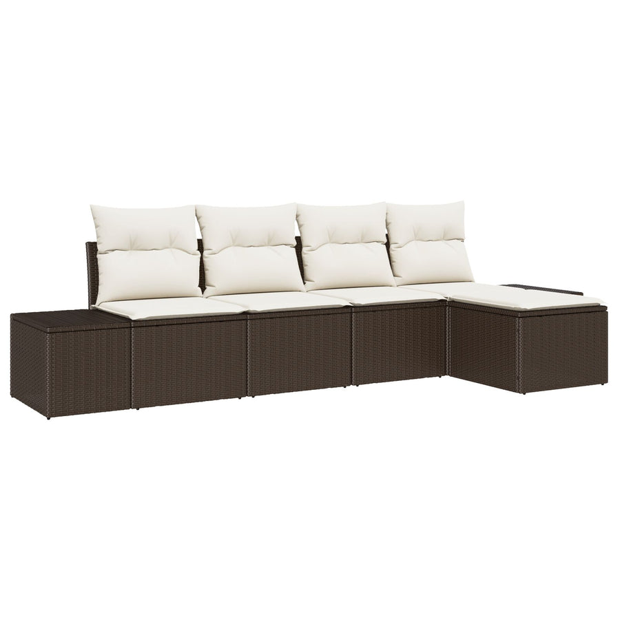 5-Delige Tuin Sofa Set Met Kussens Poly Rattan Bruin en wit zonder tafel