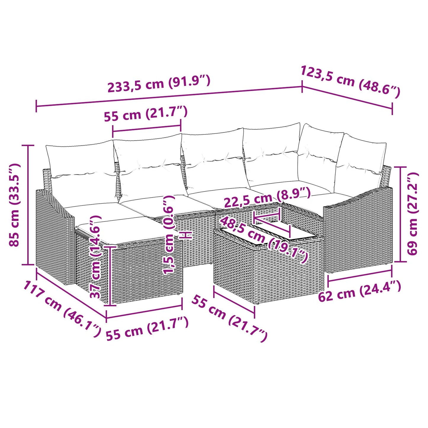 6-Delige Tuin Sofa Set Met Kussens Bruin Poly Rattan