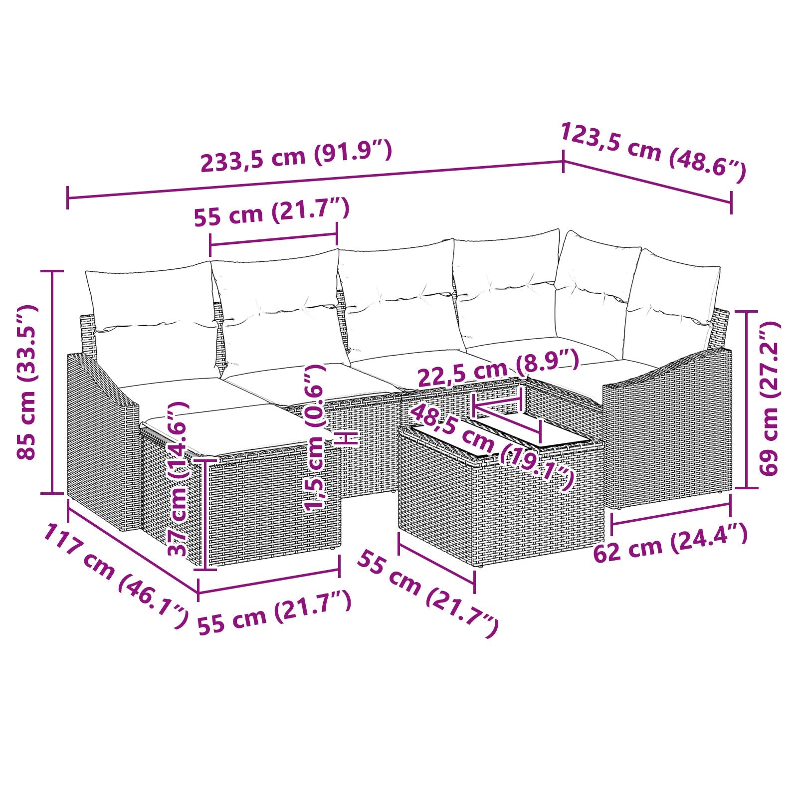 6-Delige Tuin Sofa Set Met Kussens Bruin Poly Rattan