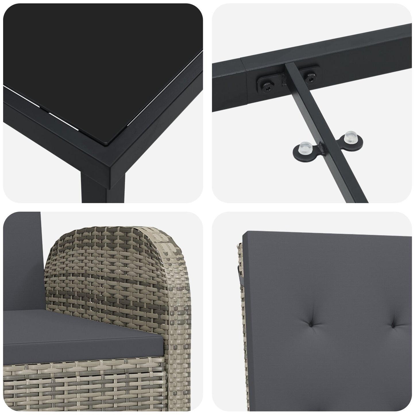 3-Delig Tuin Eettafelset Met Kussens Grijs Poly Rattan