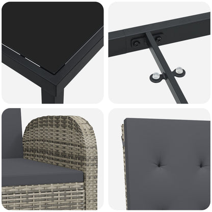 3-Delig Tuin Eettafelset Met Kussens Grijs Poly Rattan