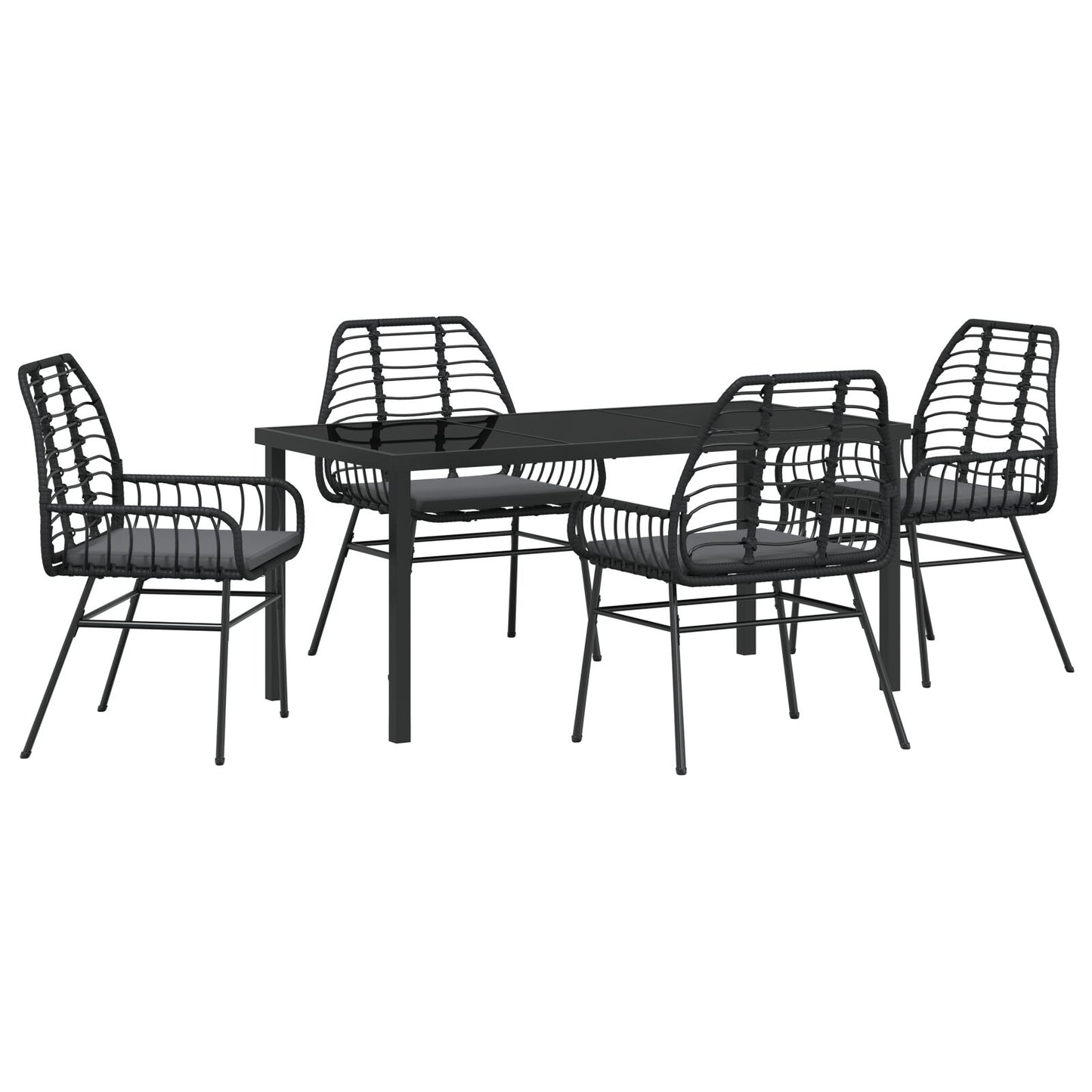5-Delige Tuin Eetset Met Kussens Zwart Poly Rattan