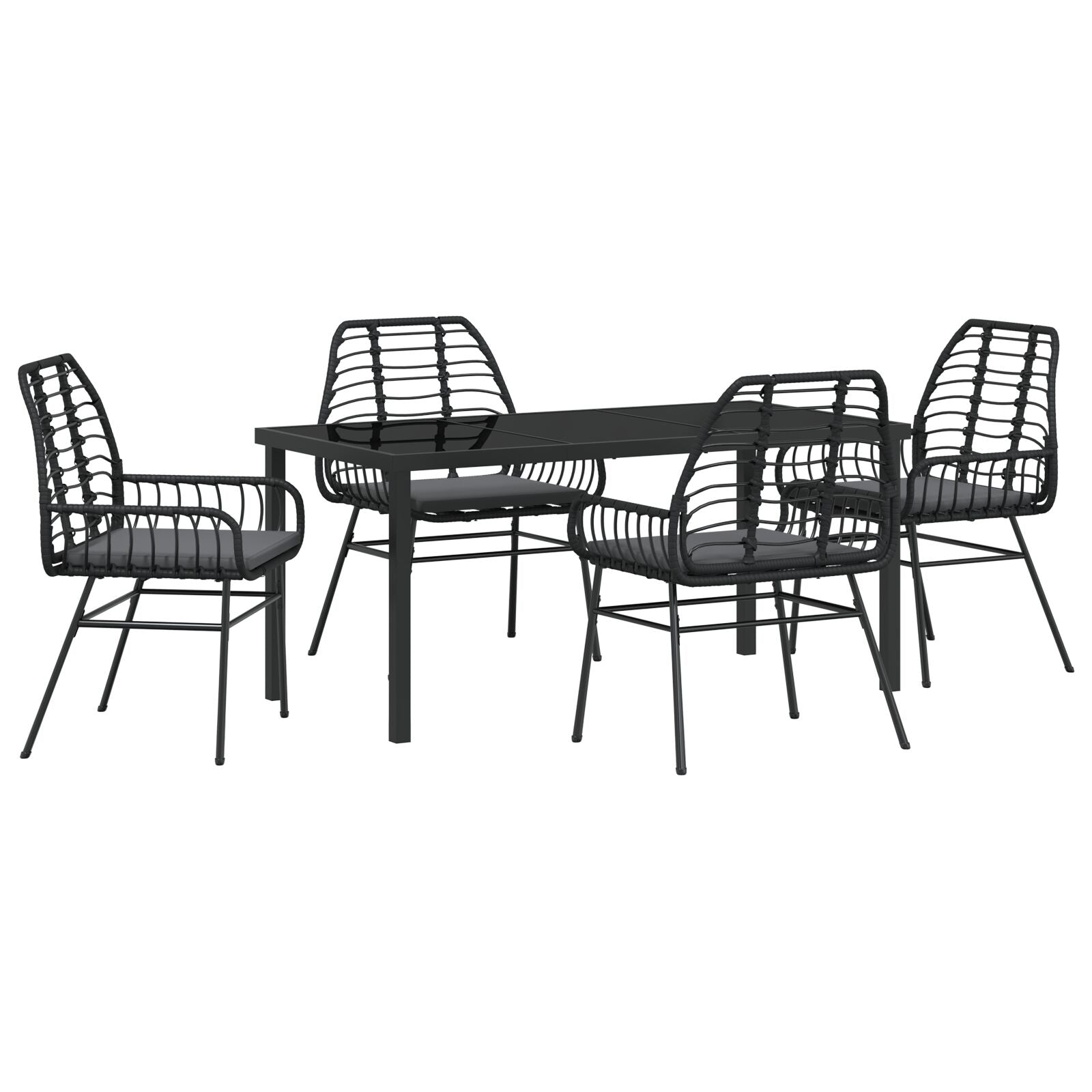5-Delige Tuin Eetset Met Kussens Zwart Poly Rattan