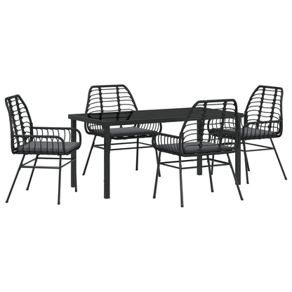 5-Delige Tuin Eetset Met Kussens Zwart Poly Rattan