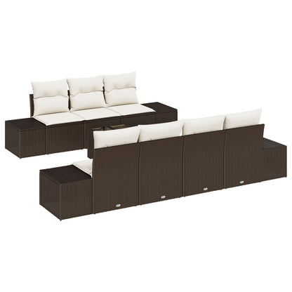 8-Delige Tuin Sofaset Met Kussens Bruin Poly Rattan