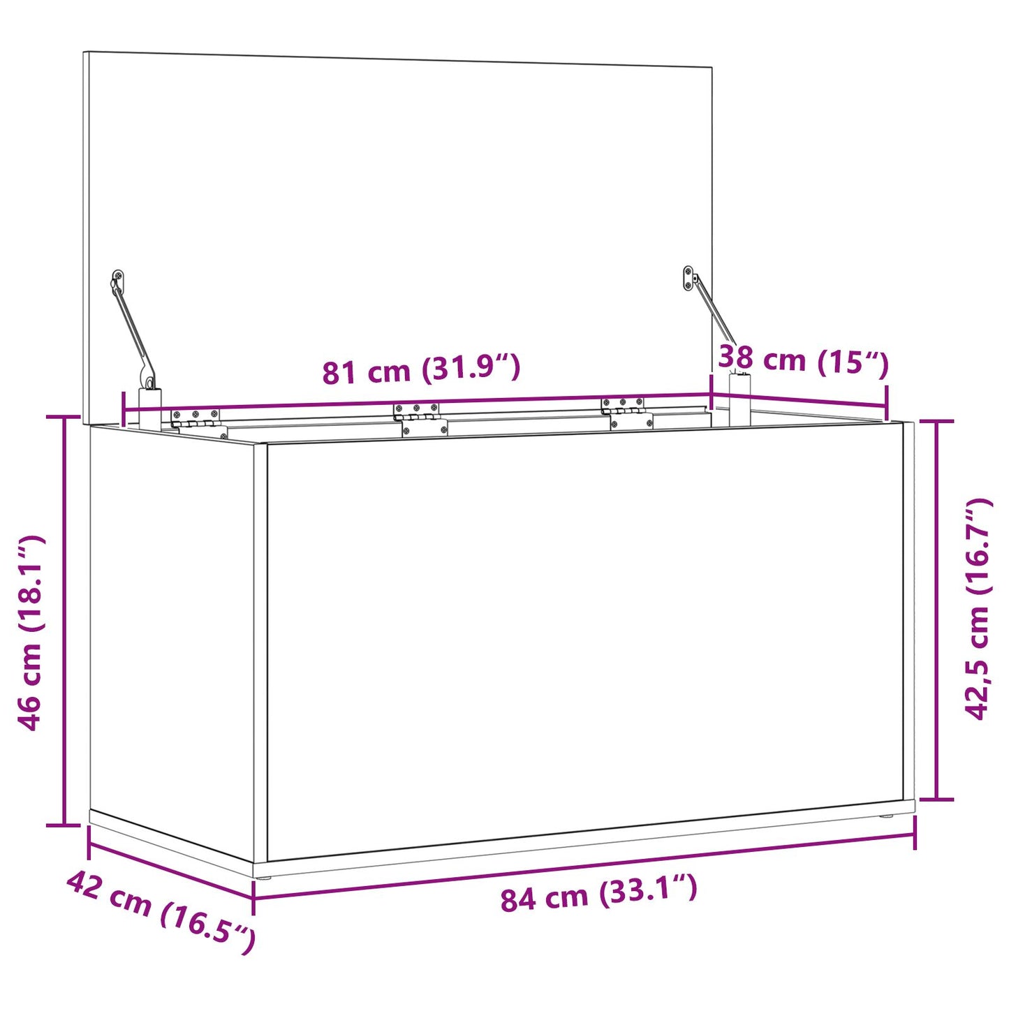 Opbergkist Zwart Eiken 84X42X46 Cm Bewerkt Hout