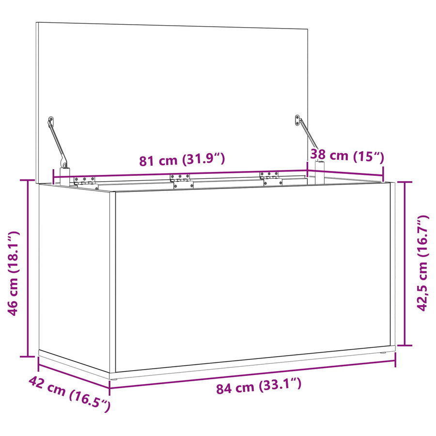 Opbergkist Zwart Eiken 84X42X46 Cm Bewerkt Hout