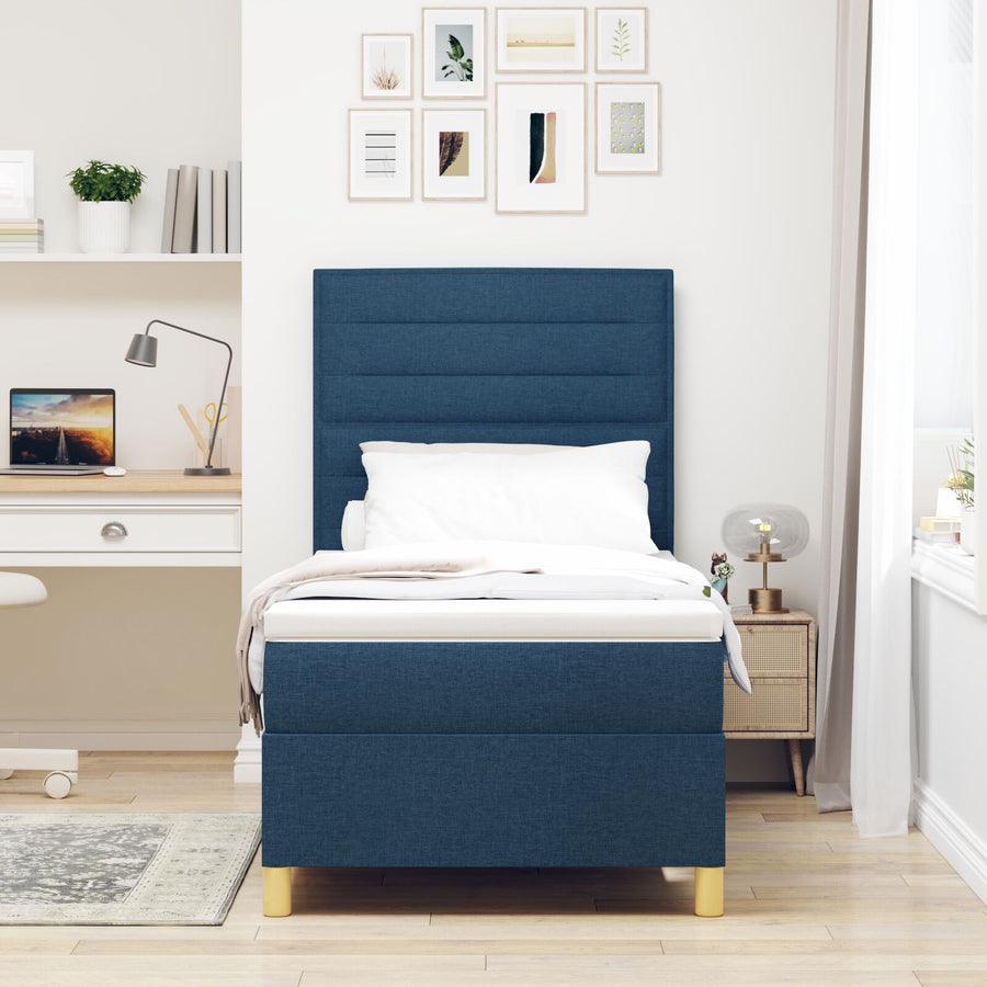 Boxspringbed Met Matras Blauw Eenpersoons Stof Blauw