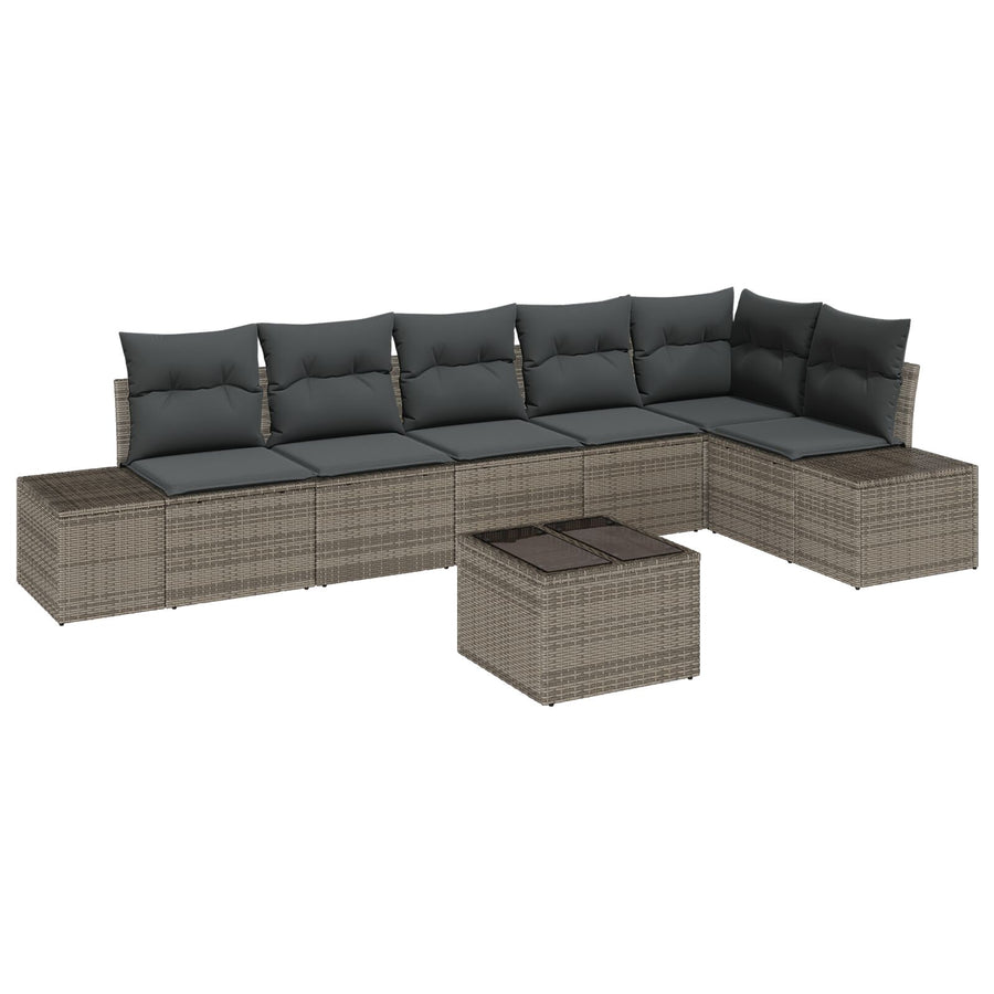 6-Delige Tuin Sofa Set Met Kussens Zwart Poly Rattan Grijs met tafel