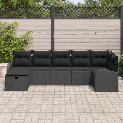7-Delige Tuinbank Set Met Kussens Zwart Poly Rattan