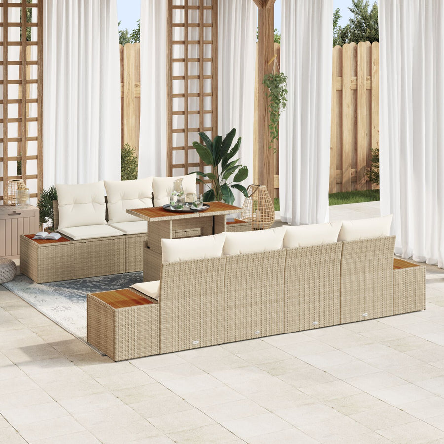 Tuin Sofa Set 8 Stukken Beige En Wit Rattan, Polyester