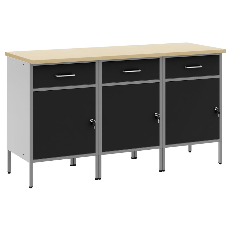 Werkcabinet 3-Delig En Grijs Gemaakt Van Geperst Hout En Staal 3x (84 cm) Zwart 3x kast