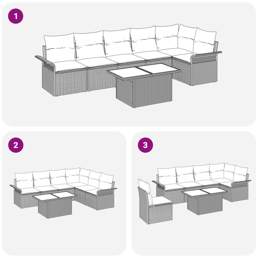 7-Delige Tuin Sofa Set Met Kussens Beige Poly Rattan