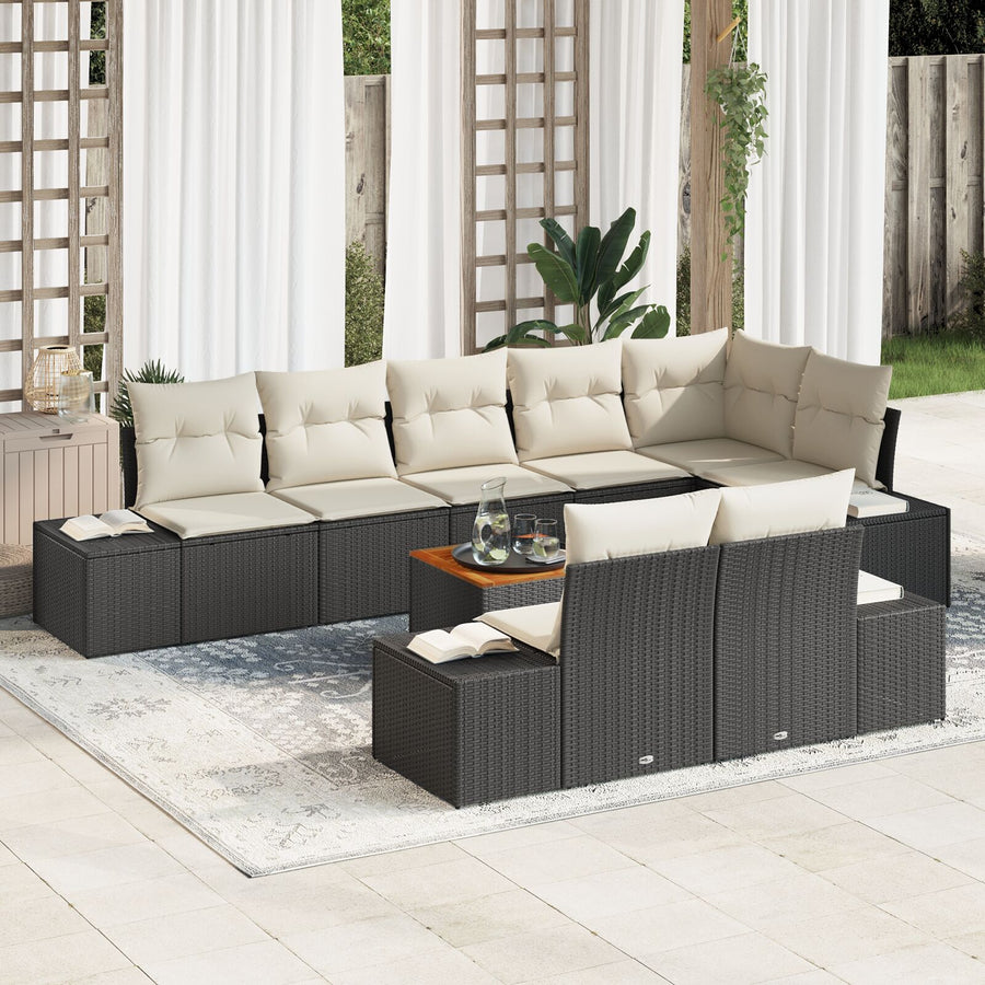 9-Delige Tuinbankset Met Kussens Zwart Poly Rattan Acacia