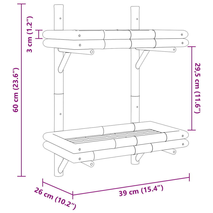 Wandplank 2-Tier 45X26X60 Cm Bamboe 45 cm