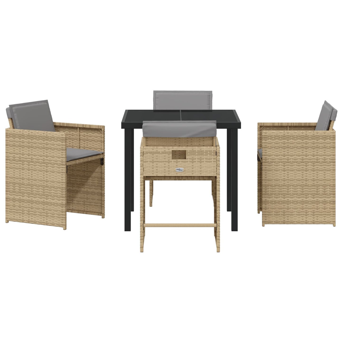 5-Delige Tuin Eettafel Set Met Kussens Beige Poly Rattan