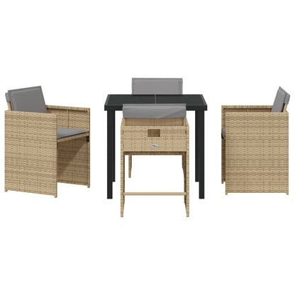 5-Delige Tuin Eettafel Set Met Kussens Beige Poly Rattan