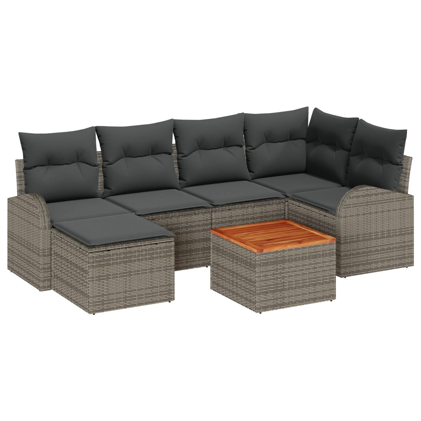 7-Delige Tuin Sofa Set Met Kussens Grijs Poly Rattan Acacia