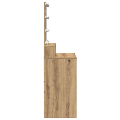 Kaptafel Met Spiegel En Led's Artisan Eiken Geïndustrialiseerd Hout