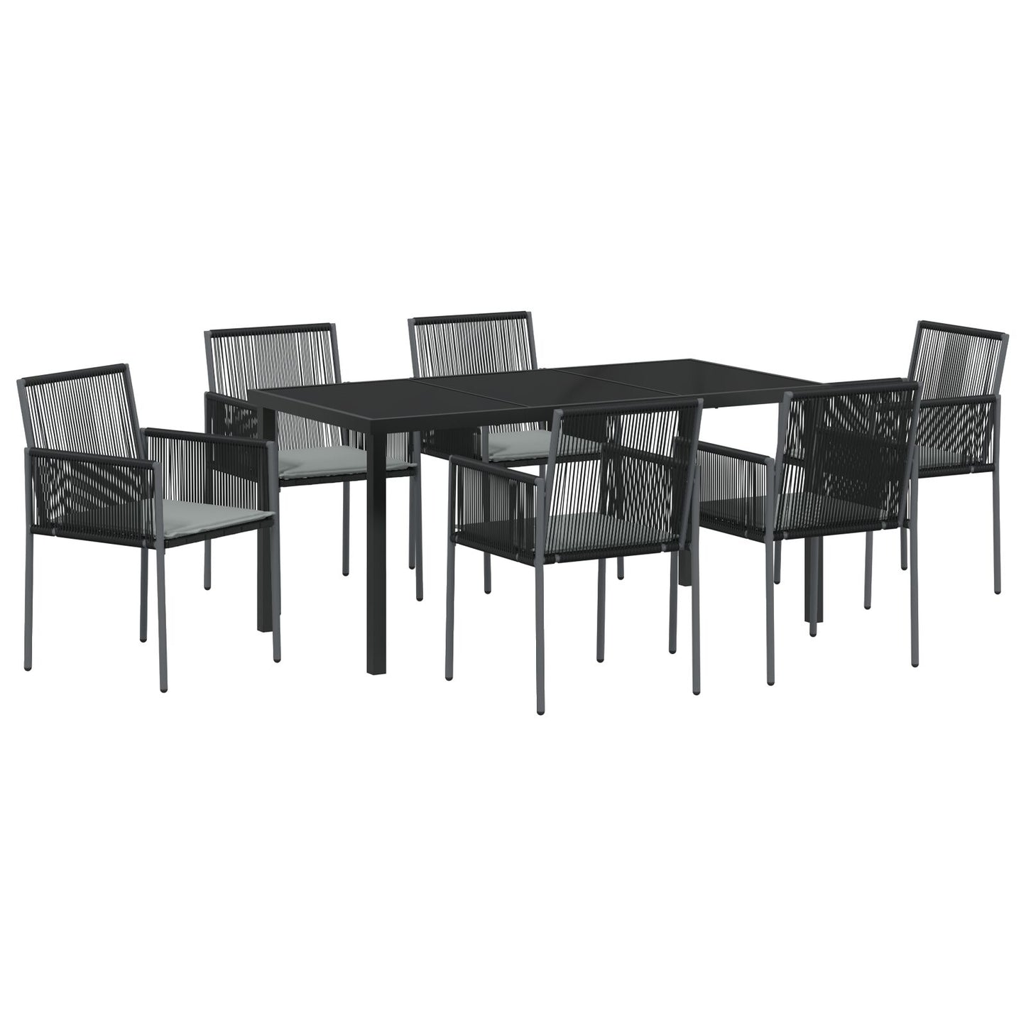 Set Van 4 Zwart, Lichtgrijs Pe Rattan, Schuim, Stof
