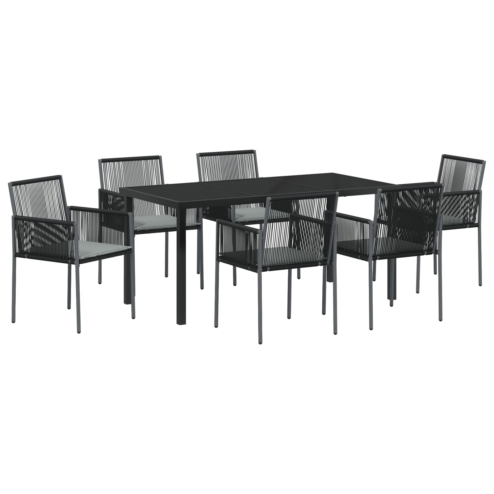 Set Van 4 Zwart, Lichtgrijs Pe Rattan, Schuim, Stof