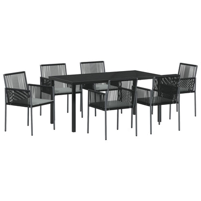 Set Van 4 Zwart, Lichtgrijs Pe Rattan, Schuim, Stof