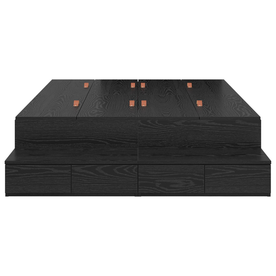 Opbergbedframe Zwart Eiken Bewerkt Hout 120 X 190 Cm Artisanaal Eiken