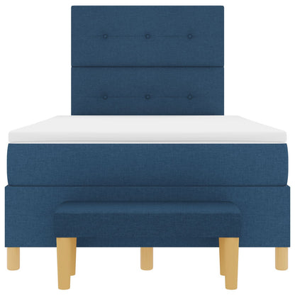 Boxspring Bed Met Matras & Bank Blauw 120X200 Cm Stof Crème