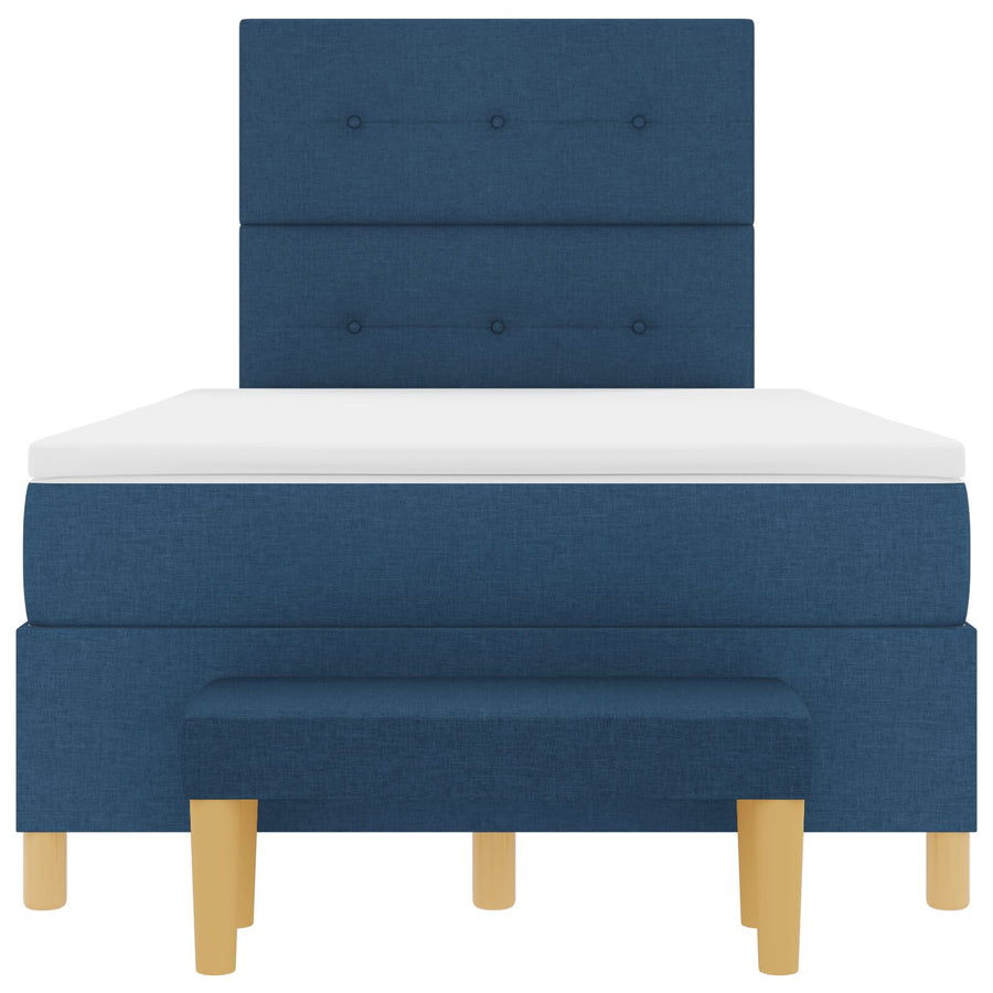 Boxspring Bed Met Matras & Bank Blauw 120X200 Cm Stof Crème