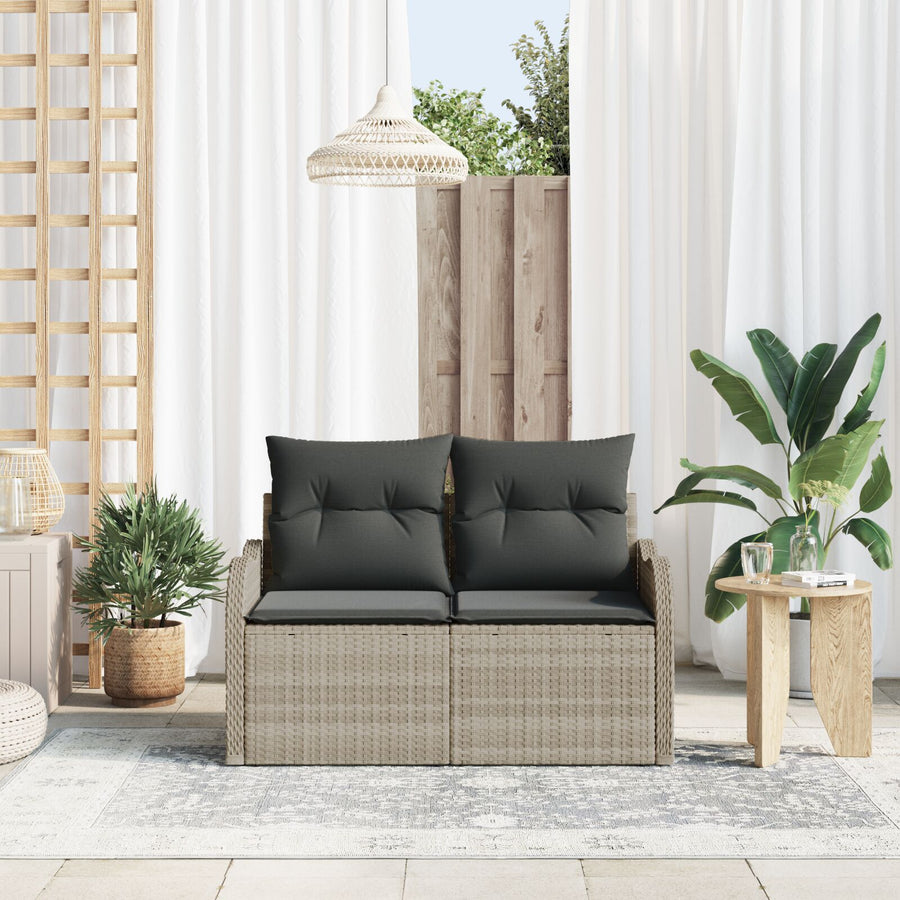 2-Zits Tuinbank Met Kussens Poly Rattan Lichtgrijs zonder opslag