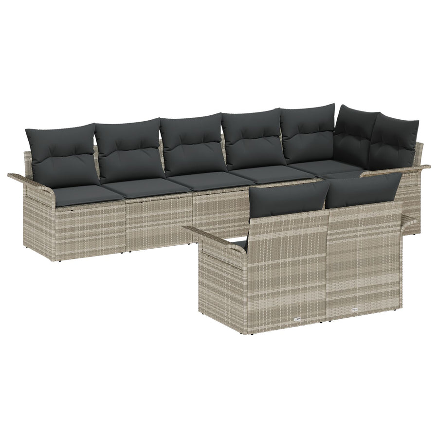 8-Delige Tuinsofa Set Met Kussens Poly Rattan Lichtgrijs zonder tafel