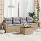 Garden sofa set with cushion 5 pcs Beige poly rattan