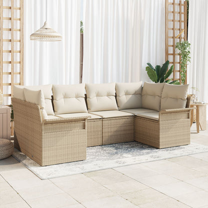 6 Delige Tuin Sofaset Met Kussens Beige Poly Rattan