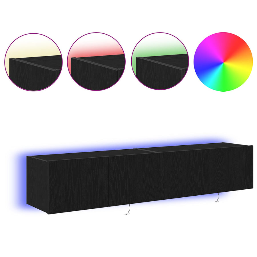 Tv Wandkasten Met Led-Verlichting 2 Stuks Zwart Eiken 80X35X31 Cm