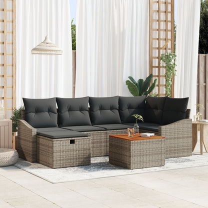 7-Delige Tuinsofa Set Met Kussens Grijs Poly Rattan Wit