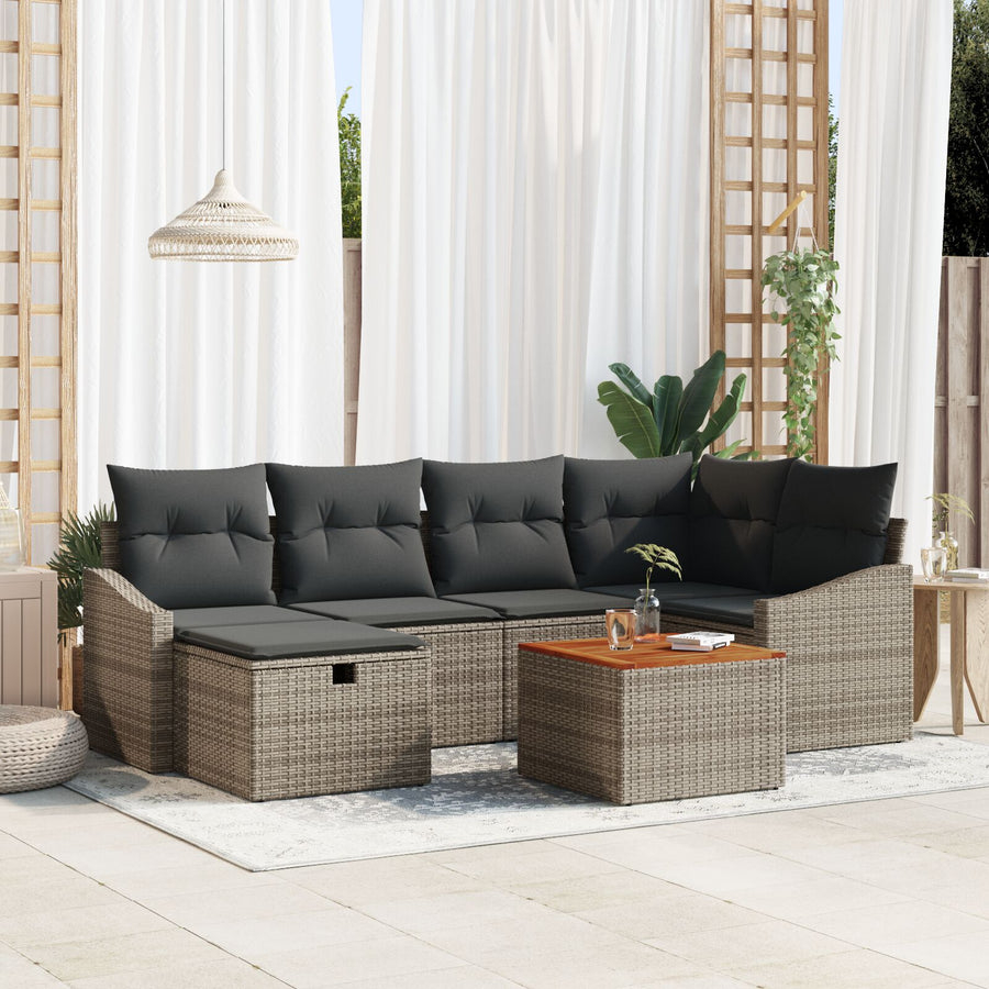7-Delige Tuinsofa Set Met Kussens Grijs Poly Rattan Wit