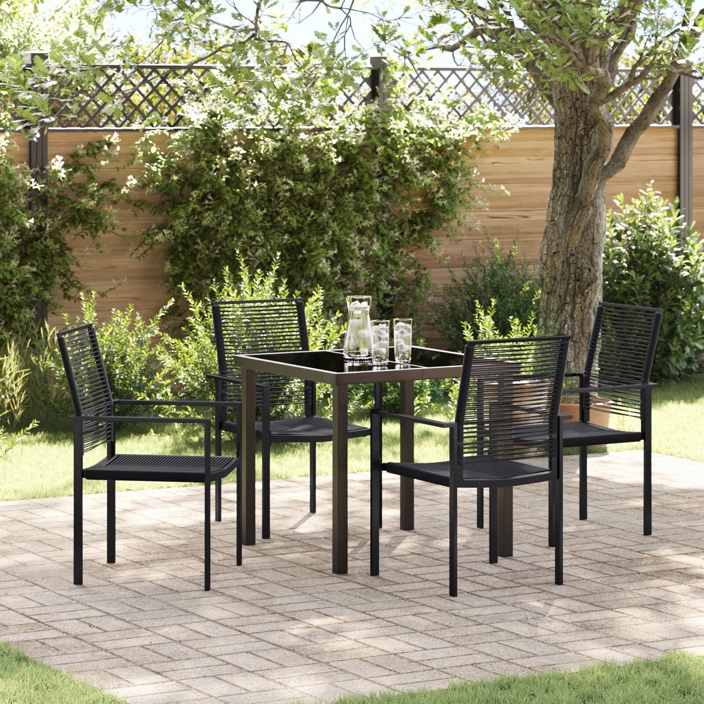 5-Delige Tuin Dining Set Zwart Pvc Riet