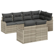 7-delige Tuin Sofa Set met Kussens Lichtgrijs Poly Rattan, vidaXL 2-Zits Tuin Sofa met Kussens Lichtgrijs Poly Rattan
