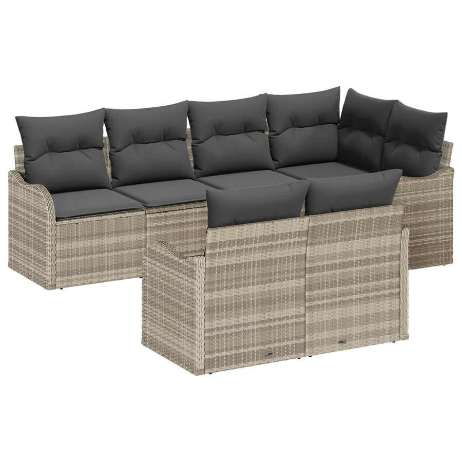 7-delige Tuin Sofa Set met Kussens Lichtgrijs Poly Rattan, vidaXL 2-Zits Tuin Sofa met Kussens Lichtgrijs Poly Rattan