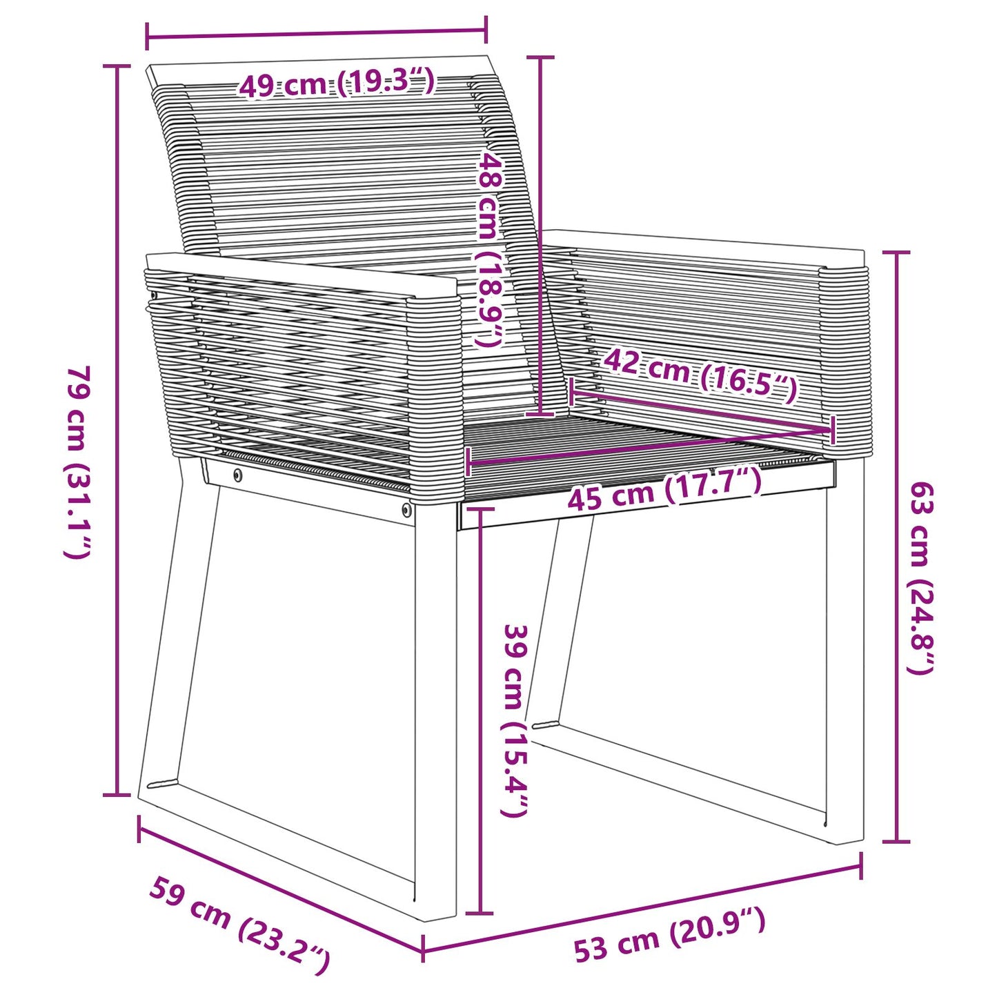 5-Delige Tuin Eet Set Zwart Poly Rattan