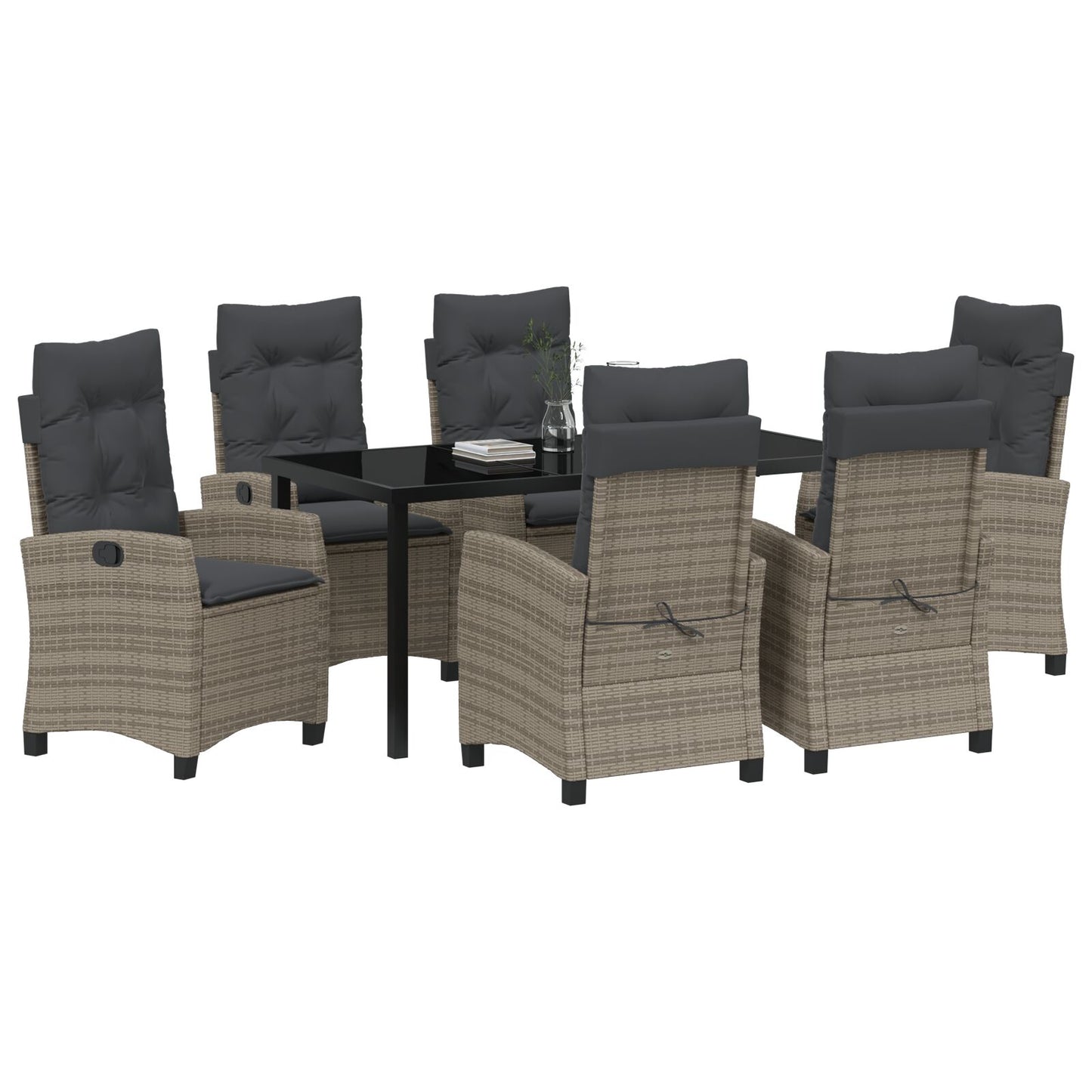 7-Delige Tuinset Met Kussens Grijs Poly Rattan