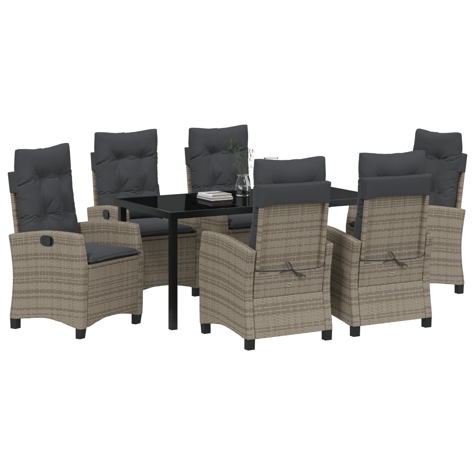 7-Delige Tuinset Met Kussens Grijs Poly Rattan