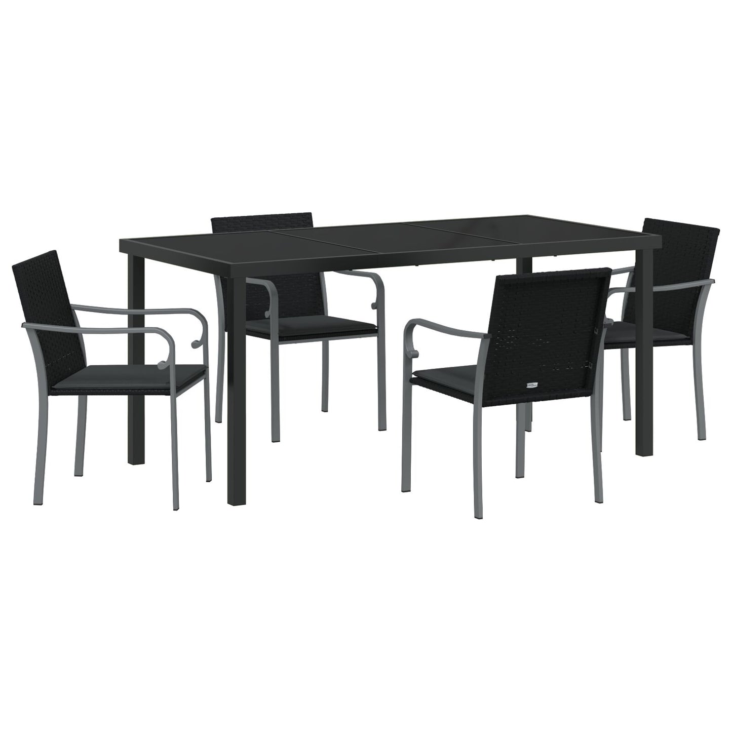 5-Delige Tuin Eettafelset Met Kussens Poly Rattan 4-zits Zwart 160 cm