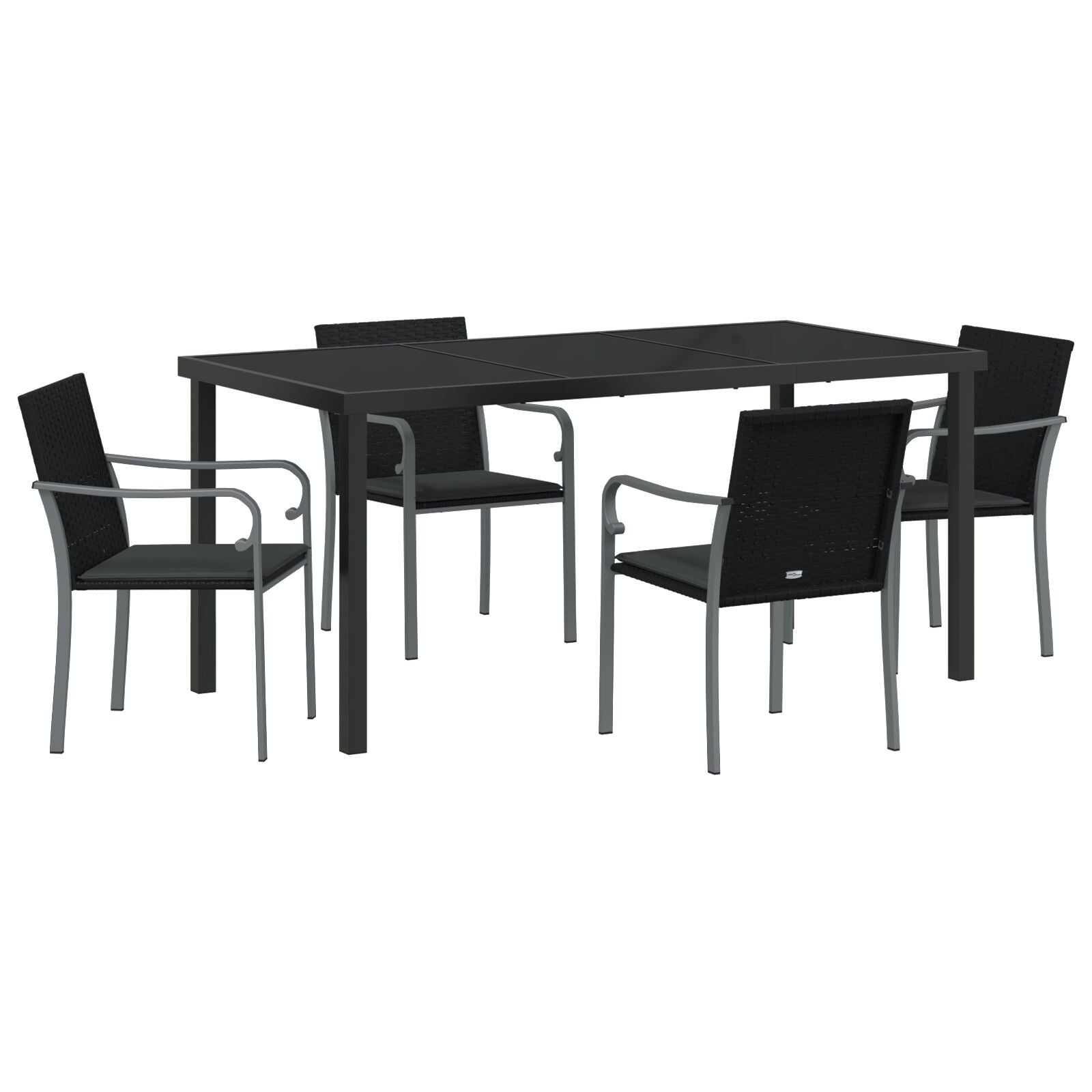 5-Delige Tuin Eettafelset Met Kussens Poly Rattan 4-zits Zwart 160 cm