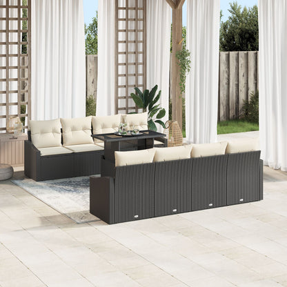 Tuin Sofa Set Set Van 7 Crème Kussens Met Zwart Wicker
