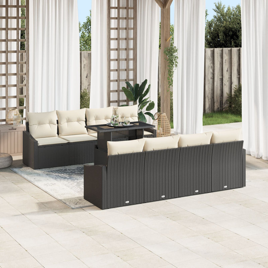 Tuin Sofa Set Set Van 7 Crème Kussens Met Zwart Wicker