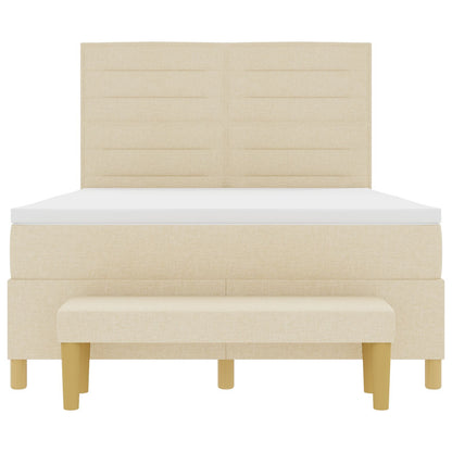 Boxspring Bed Met Matras & Bank Stof Crème 140 x 190 cm Lijnen ontwerp