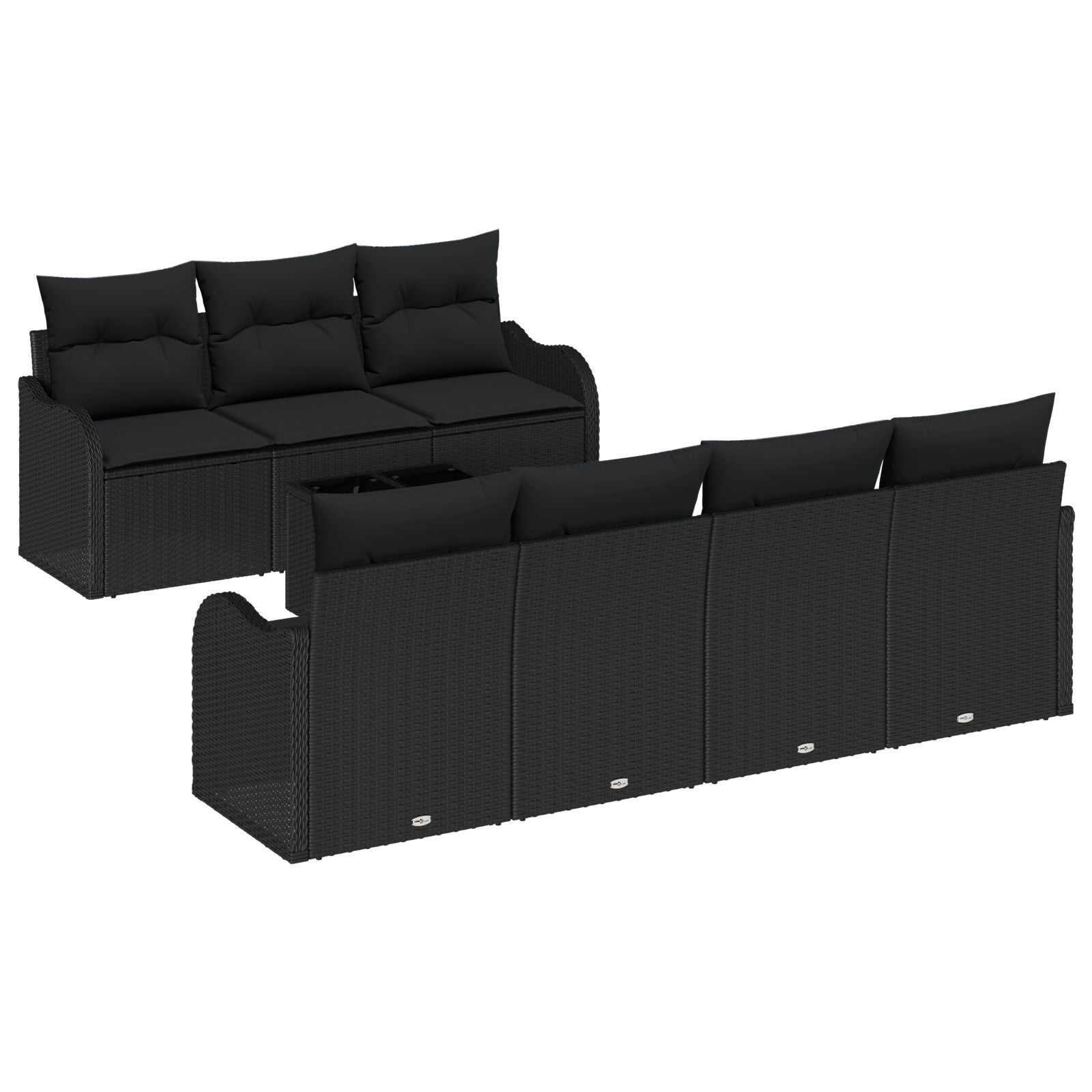 8-delige Tuin Sofa Set met Kussens Zwart Poly Riet, vidaXL 2-zits Tuin Sofa met Kussens Zwart Poly Riet